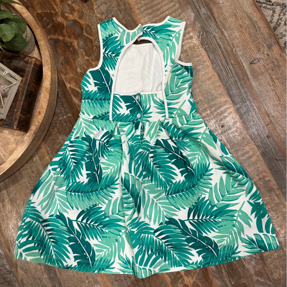 Janie and Jack Green Leaf Print Kids Dress - Picture 3 of 5